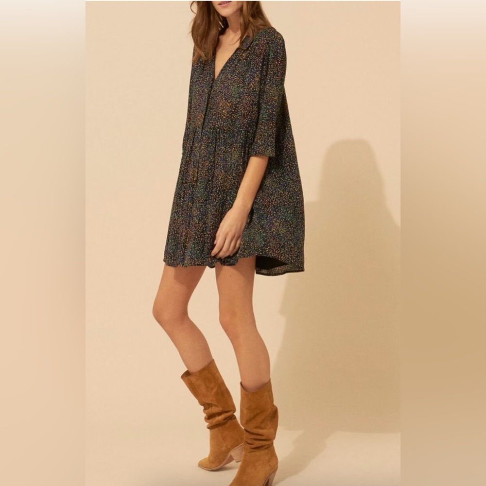 BA&SH Alma dress, patterned black, size 1 (US 6)